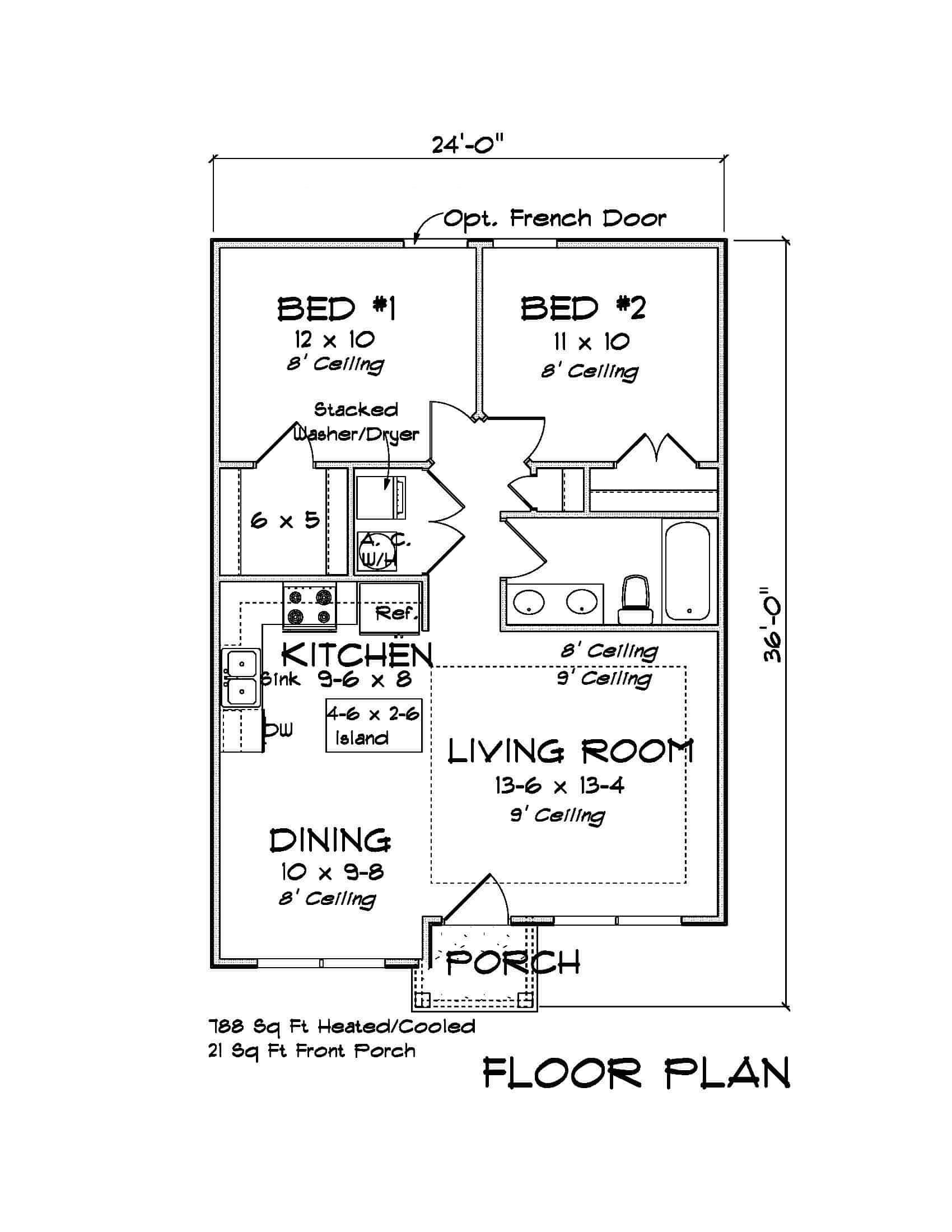 Small Cottage Home Plan 2 Bedrms 1 Baths 788 Sq Ft 178 1401