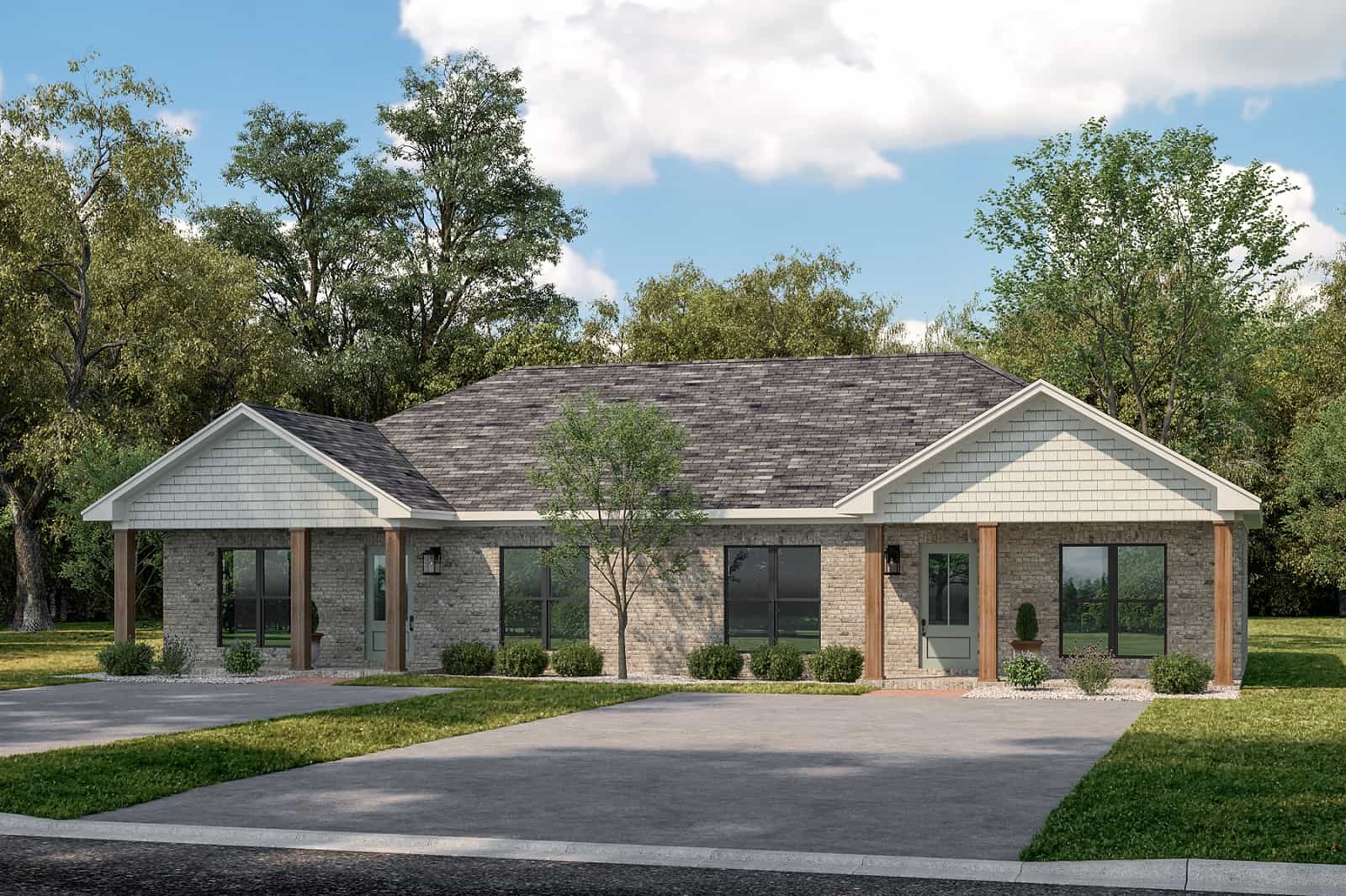 4-Bedroom, 1994 Sq Ft Duplex/Multi-Unit House Plan - 142-1442 - Front Exterior