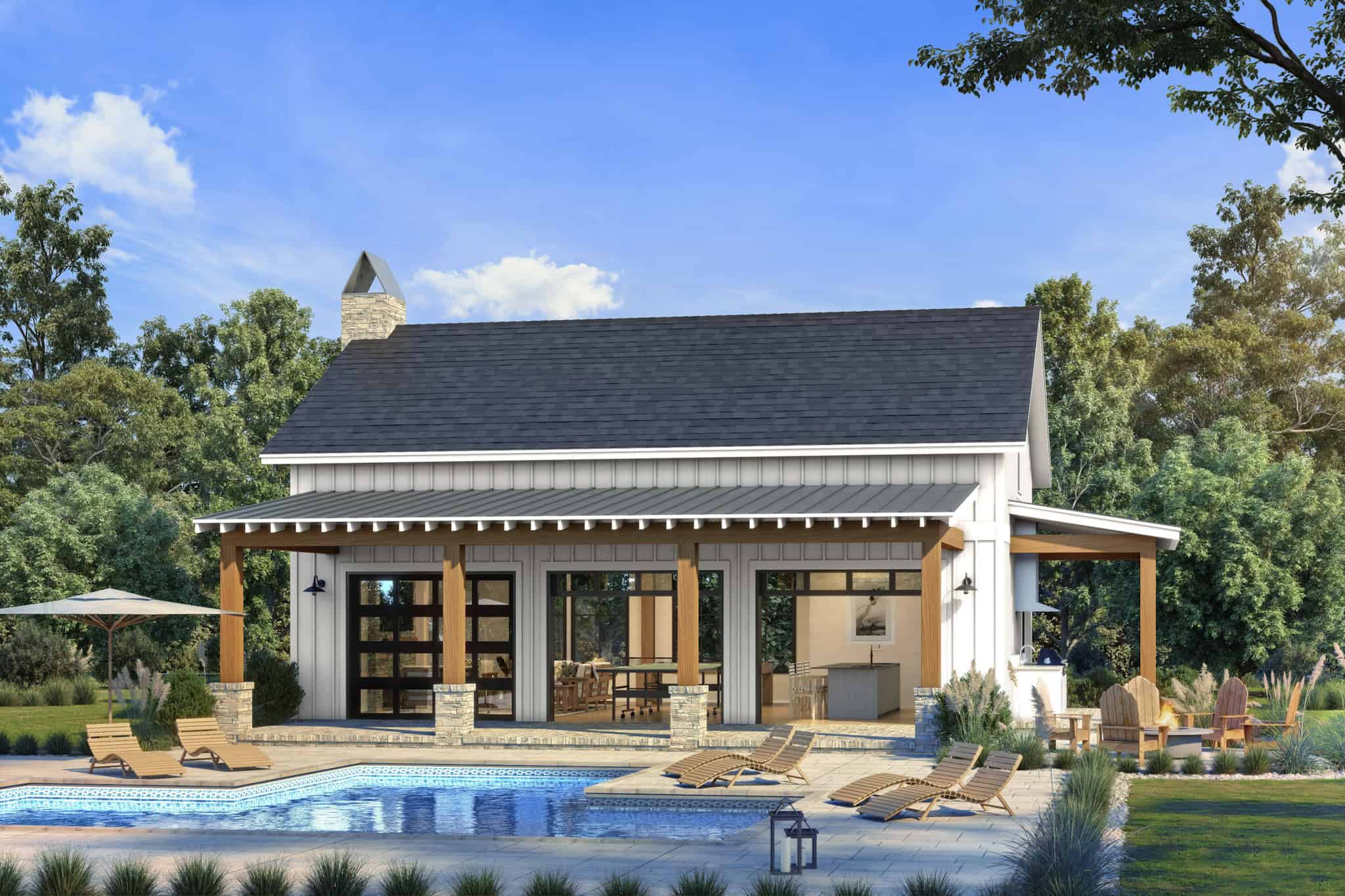 Poolhouse Modern Farmhouse Style Plan, 1000 Sq Ft | Plan #142-1530
