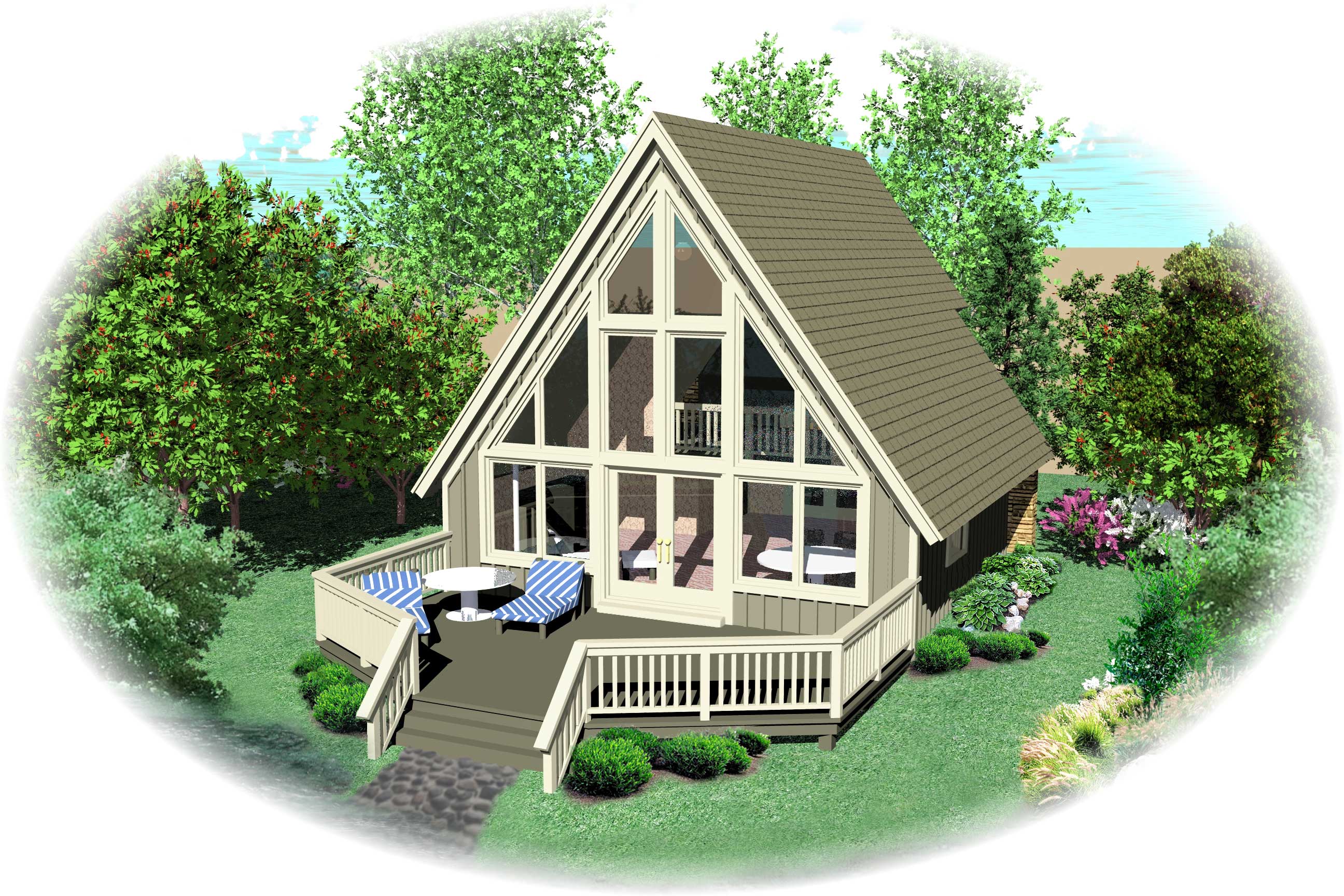 0-Bedroom, 734 Sq Ft A Frame House Plan - 170-1100 - Front Exterior