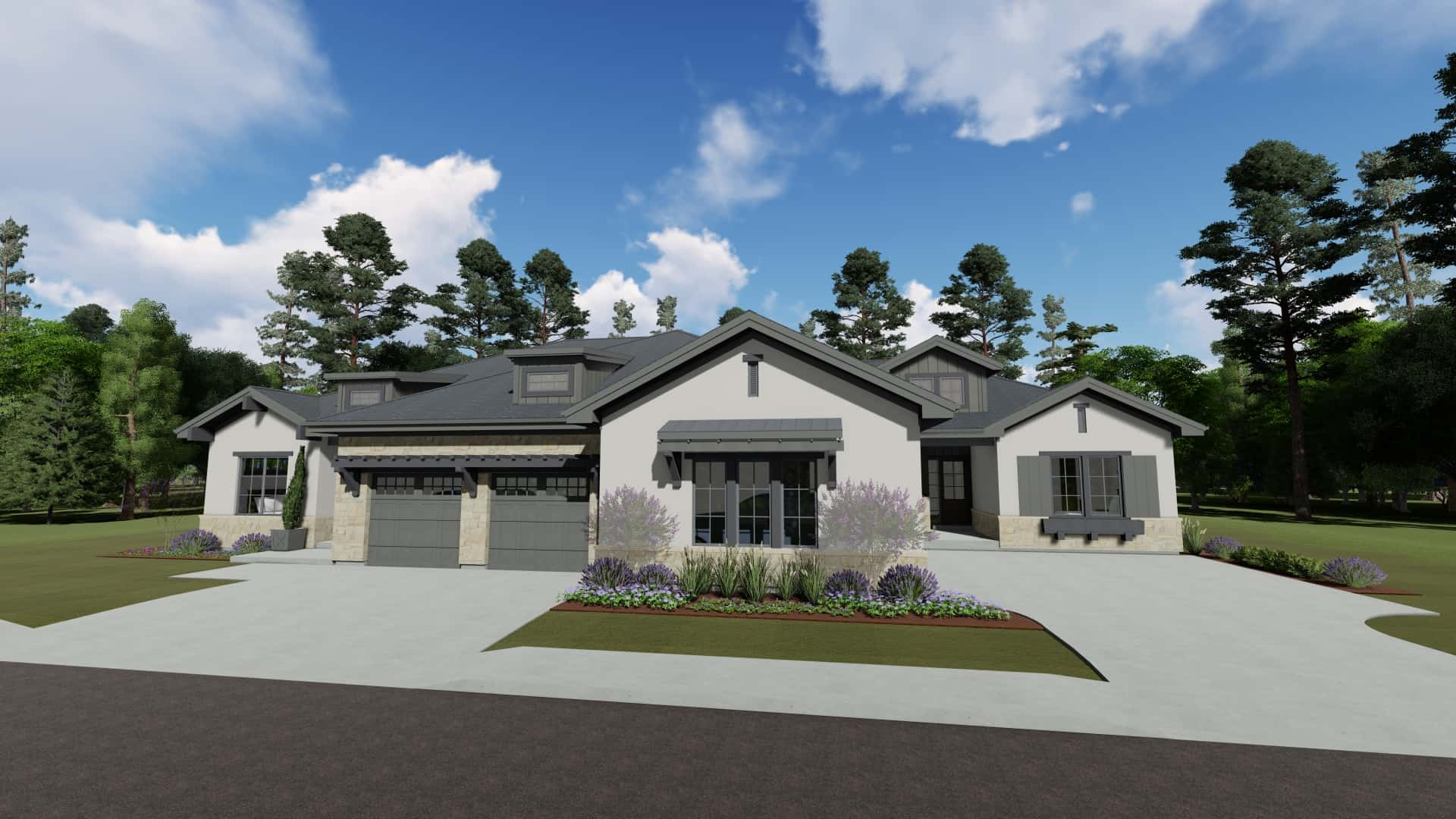 2-Bedroom per unit, 3692 Sq Ft Ranch Multi-Unit House - Plan #194-1057 - Front Exterior