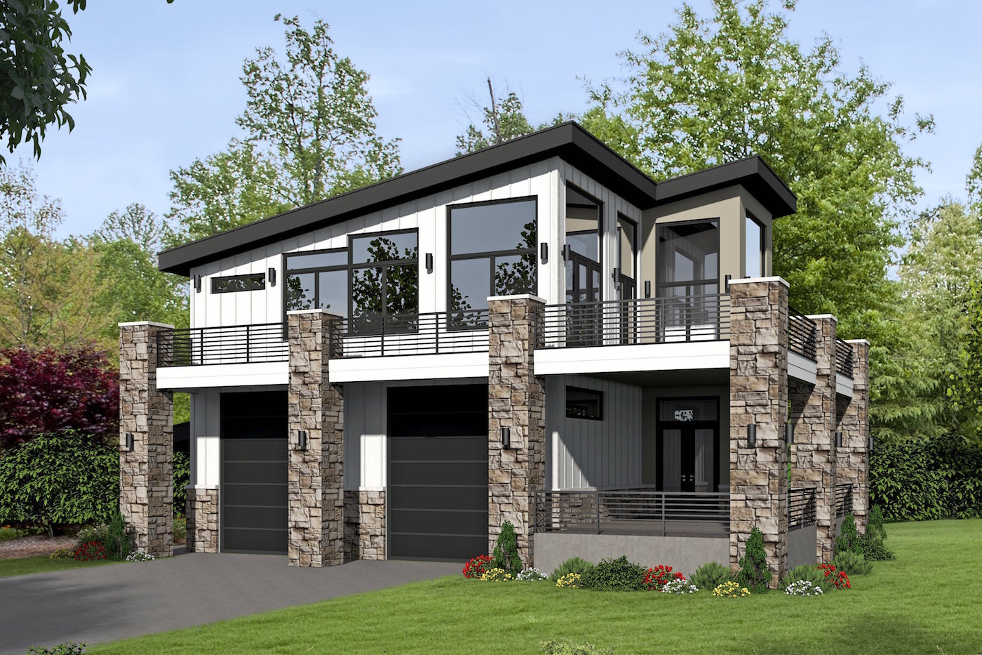 2-Car Garage Apartment Plan with 1-Bedroom, 1,319 Sq Ft & Tall, Sloped Ceilings - #196-1044