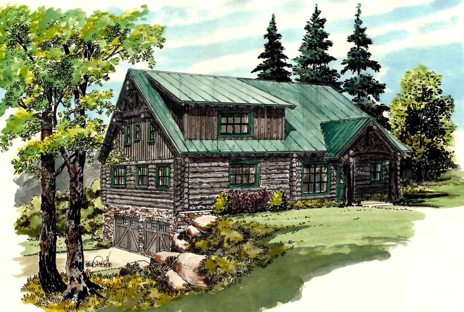 3–4-Bedroom, 2002 Sq Ft Log Cabin House - Plan #205-1013 - Front Exterior