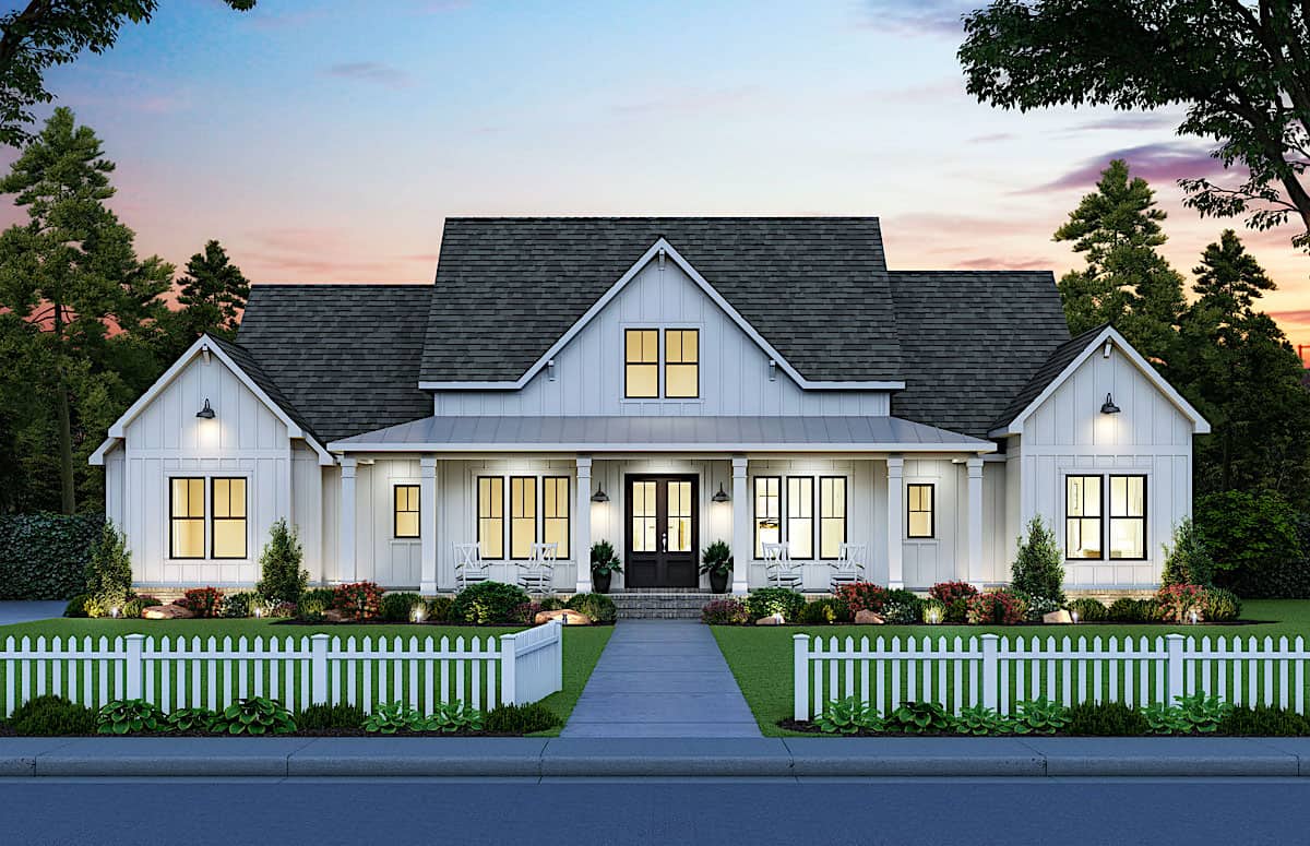 4-Bedroom, 2,400 Sq Ft Contemporary Plan with Wraparound Porch - #206-1023