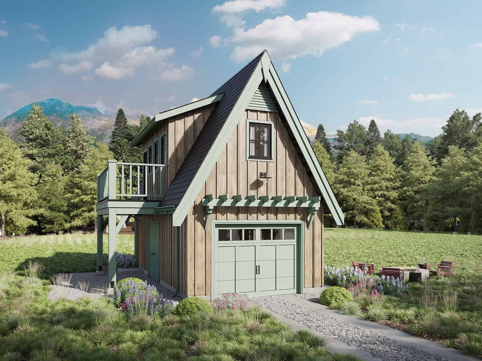 Studio Apartment, 704 Sq Ft Garage House Plan - 211-1065 - Front Exterior