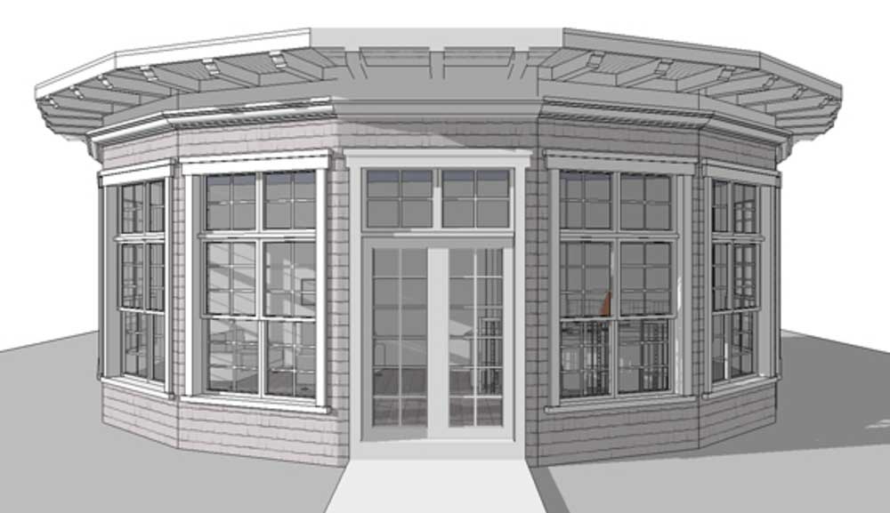 Front elevation of 16-sided circular home (ThePlanCollection: House Plan #116-1002)