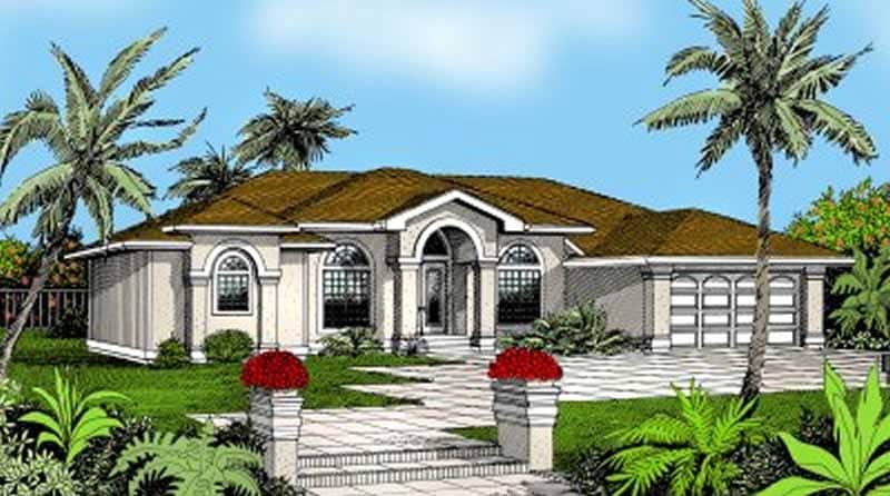 Front elevation of Mediterranean home (ThePlanCollection: House Plan #119-1036)