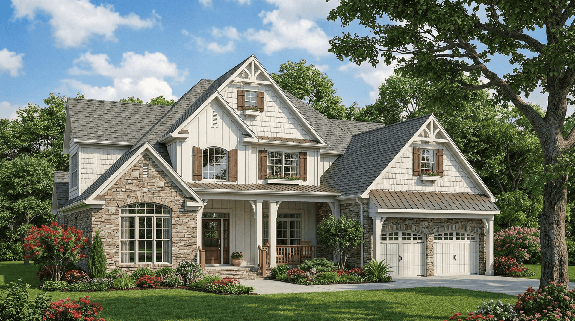 Front elevation of Craftsman home (ThePlanCollection: House Plan #153-1934)