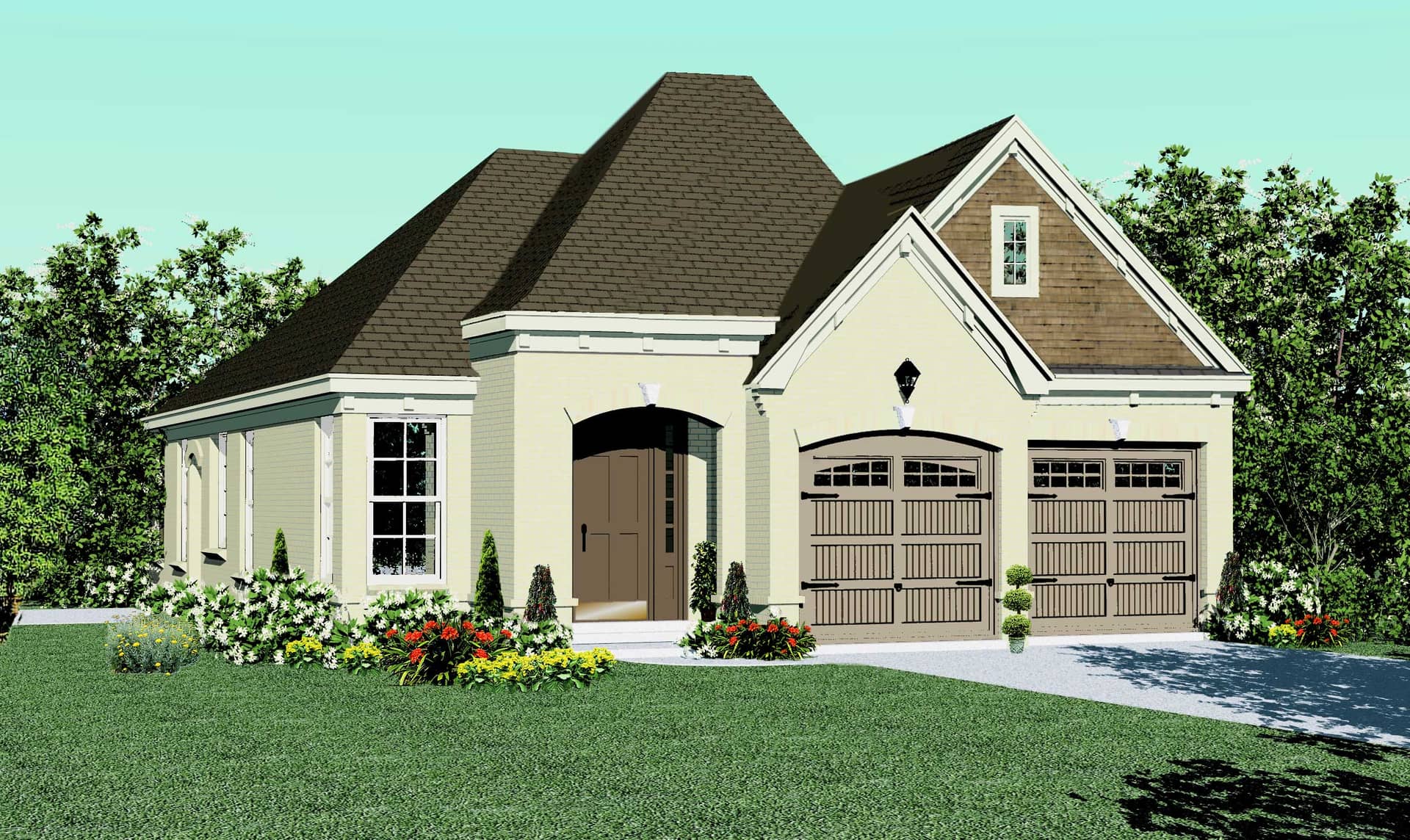 Front view of Country home (ThePlanCollection: House Plan #170-1633)