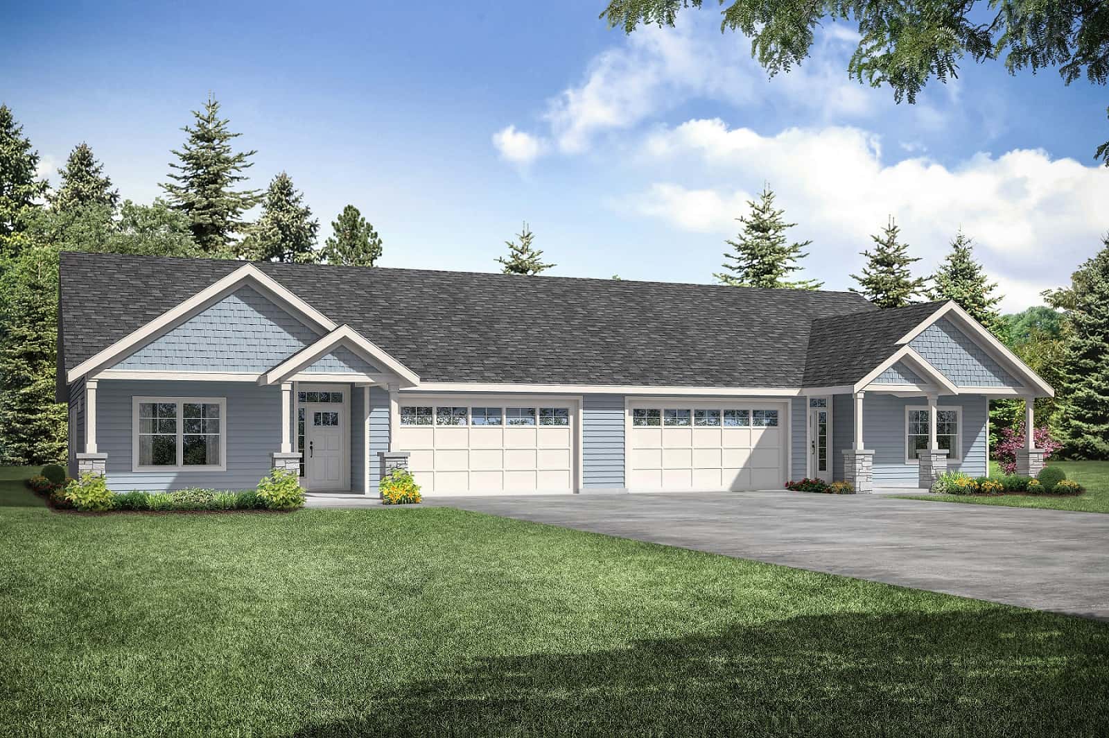 6-Bedroom, 3134 Sq Ft Duplex Ranch House Plan - 108-2057 - Front Exterior