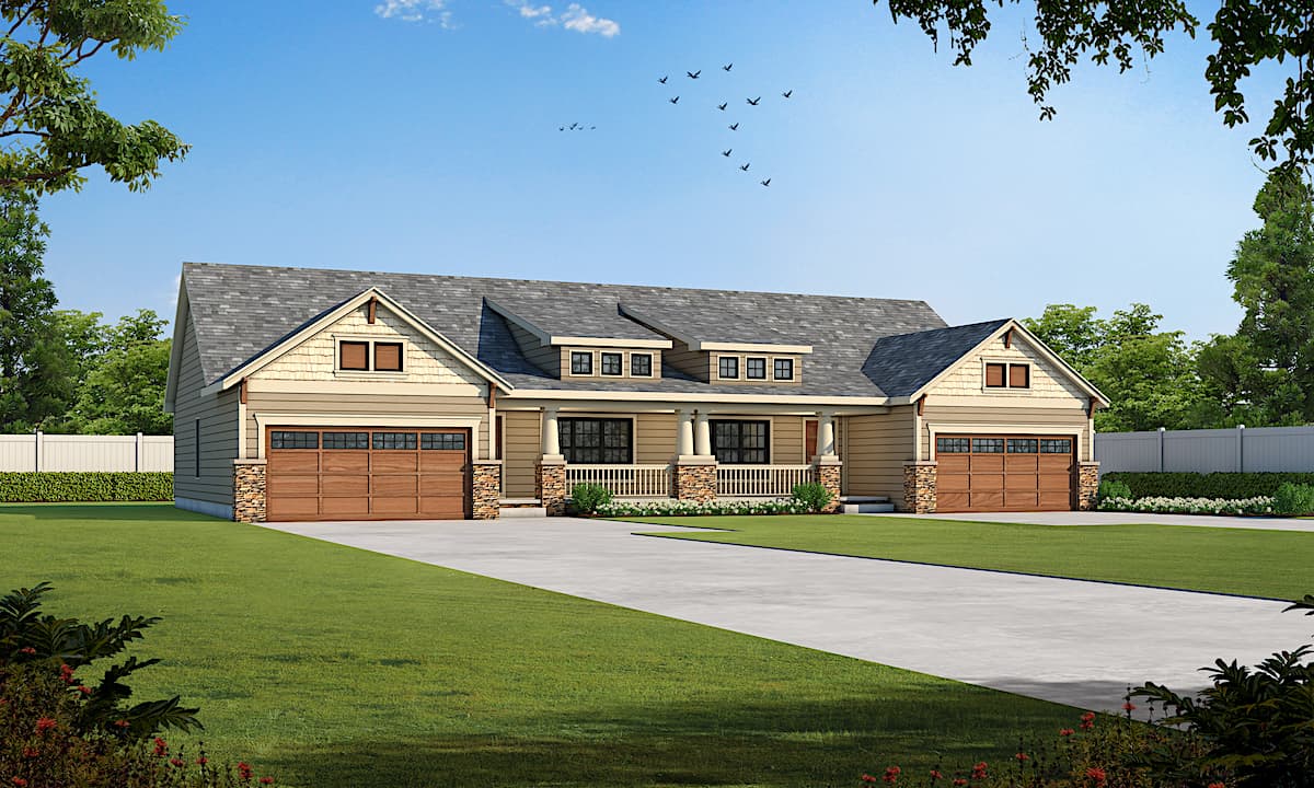 3-Bedroom, 2390 Sq Ft Country Ranch duplex - Plan #120-2657 - Front Exterior