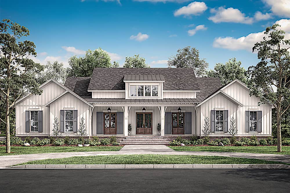 4-Bedroom, 3076 Sq Ft Ranch House - Plan #142-1216 - Front Exterior