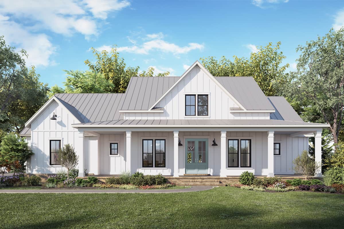 4-Bedroom, 2,716 Sq Ft Contemporary Farmhouse Home Plan with Vaulted Primary Suite - #206-1035