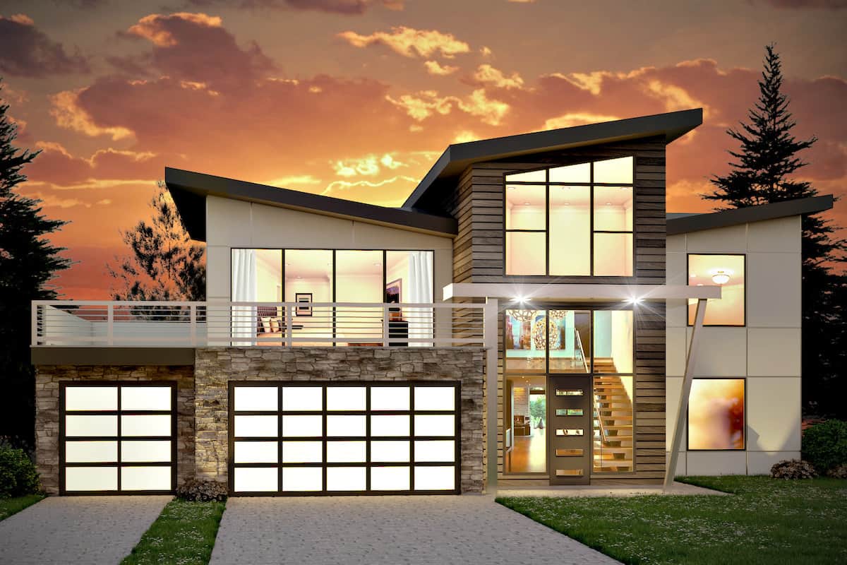 4-Bedroom, 3526 Sq Ft Mid-Century Modern House - Plan #208-1018 - Front Exterior