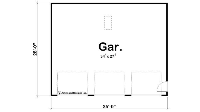 Traditional Garage with 3 Car Bays, 980 Sq Ft | Plan #100-1052