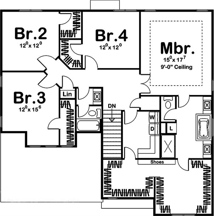 Tudor Home Plan - 4 Bedrms, 2.5 Baths - 2812 Sq Ft - #100-1259