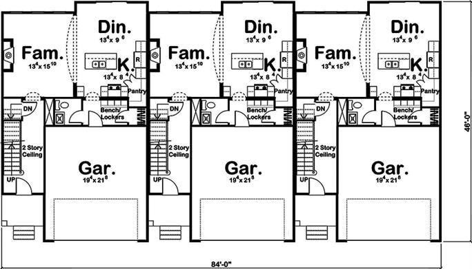 3-Unit Plan #100-1270: 3 Bedrm, 1671 Sq Ft Per Unit Home