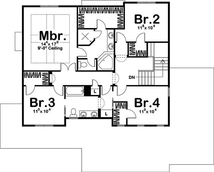 Traditional House Plan - 4 Bedrms, 2.5 Baths - 2263 Sq Ft - #100-1272