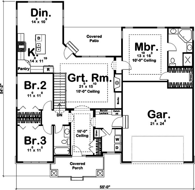 Cottage House Plan - 3 Bedrms, 2 Baths - 1691 Sq Ft - #100-1304