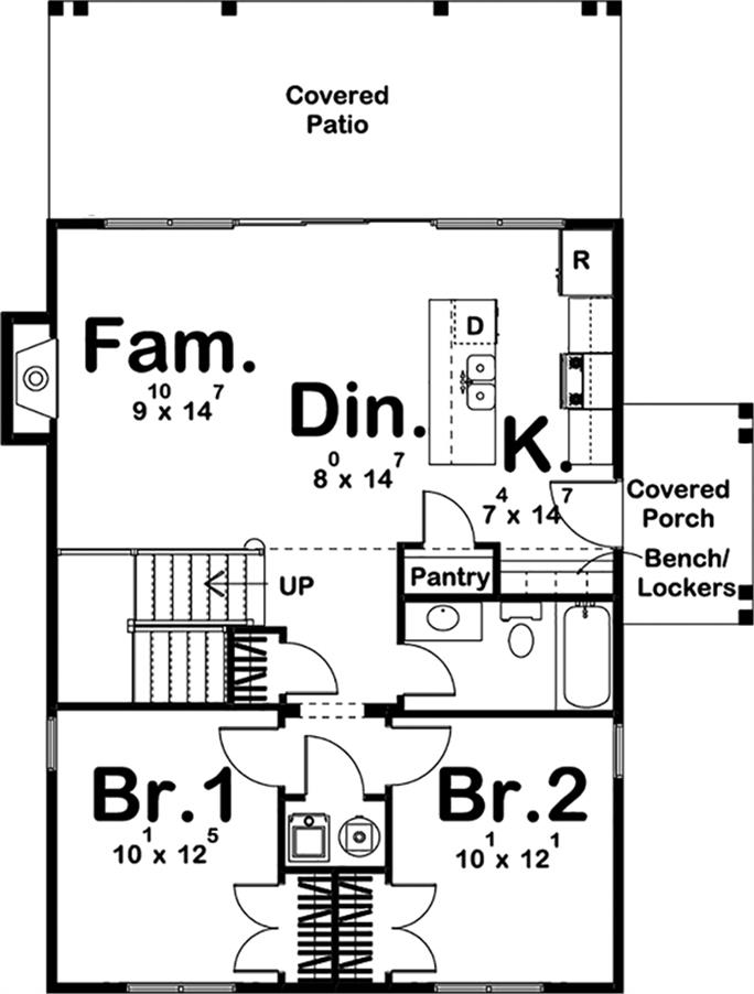 Cottage House Plan - 3 Bedrms, 1 Baths - 1190 Sq Ft - #100-1345