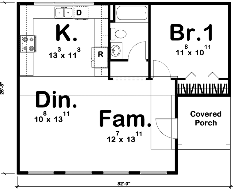 Cottage Home - 1 Bedrms, 1 Baths - 730 Sq Ft - Plan #100-1353