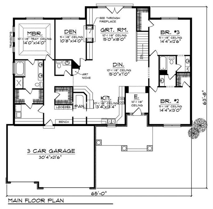 Ranch House Plan - 3 Bedrms, 2 Baths - 2420 Sq Ft - #101-1436