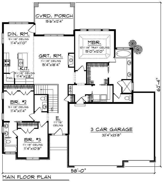 Ranch Home Plan - 3 Bedrms, 2.5 Baths - 1800 Sq Ft - #101-1907