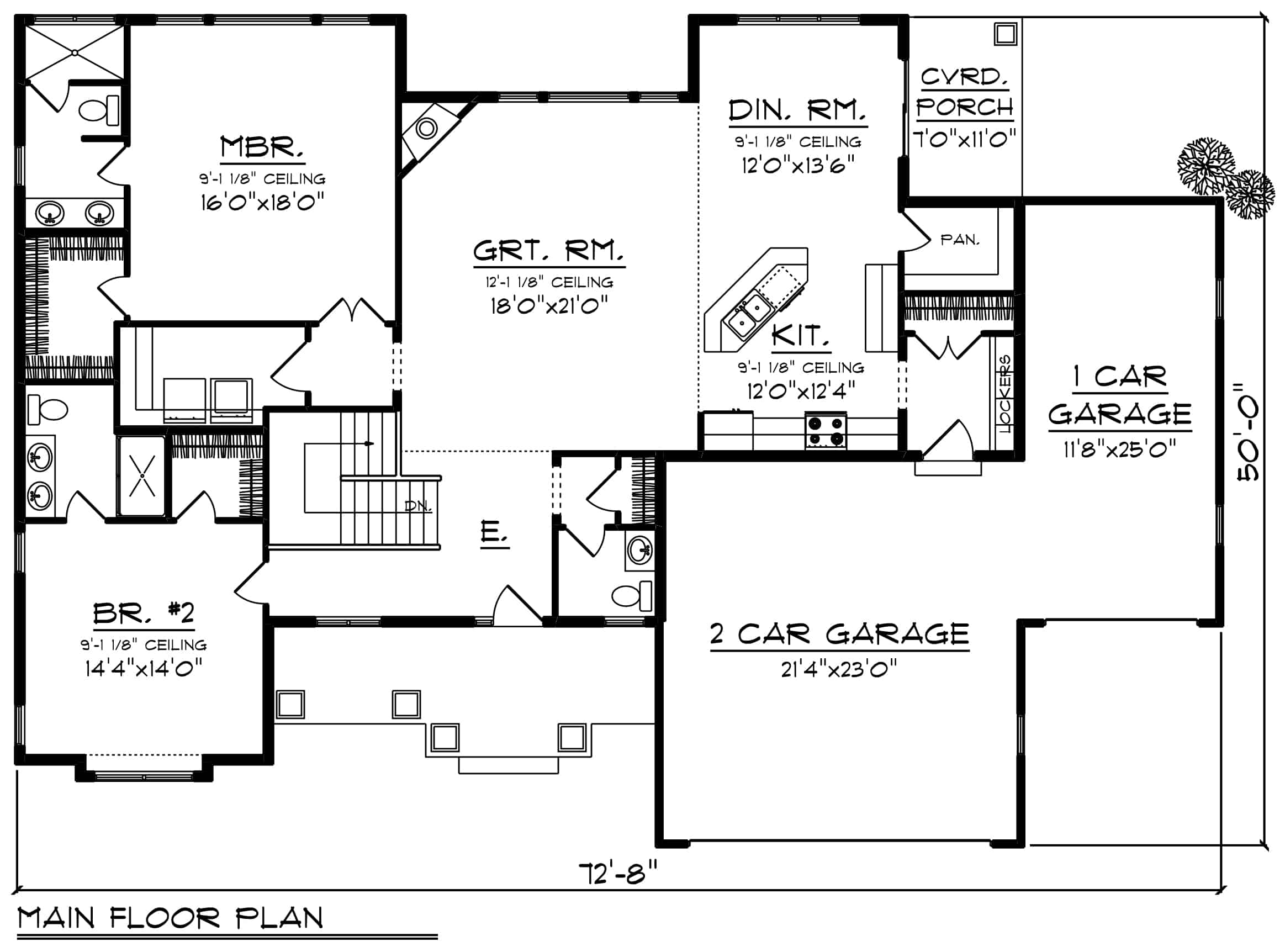 Ranch Home Plan - 2 Bedrms, 2.5 Baths - 1986 Sq Ft - #101-1912