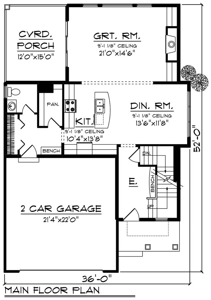 Contemporary Home Plan - 3 Bedrms, 2.5 Baths - 2178 Sq Ft - #101-1976