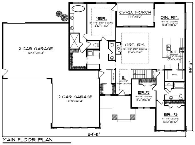 Contemporary Home Plan - 3 Bedrms, 2.5 Baths - 2267 Sq Ft - #101-2001