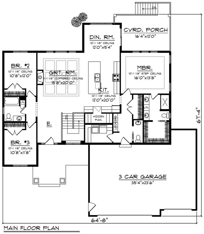 Luxury Ranch Home - 5 Bedrms, 3.5 Baths - 3235 Sq Ft - Plan #101-2024