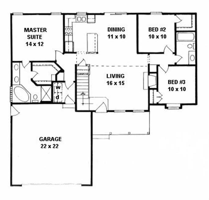 Ranch Floor Plan - 3 Bedrms, 2 Baths - 1245 Sq Ft - #103-1078