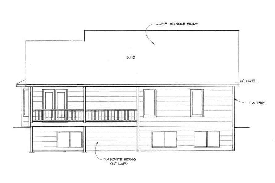 Home Plan Rear Elevation of this 2-Bedroom,1229 Sq Ft Plan -103-1124