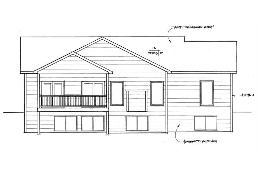 Home Plan Rear Elevation of this 3-Bedroom,1279 Sq Ft Plan -103-1127