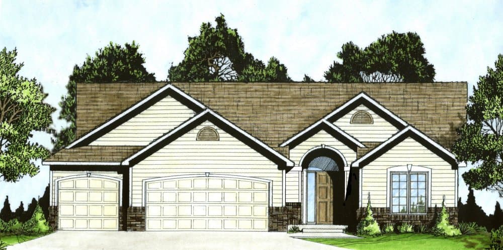 Ranch Floor Plan - 3 Bedrms, 2 Baths - 1288 Sq Ft - Plan #103-1128