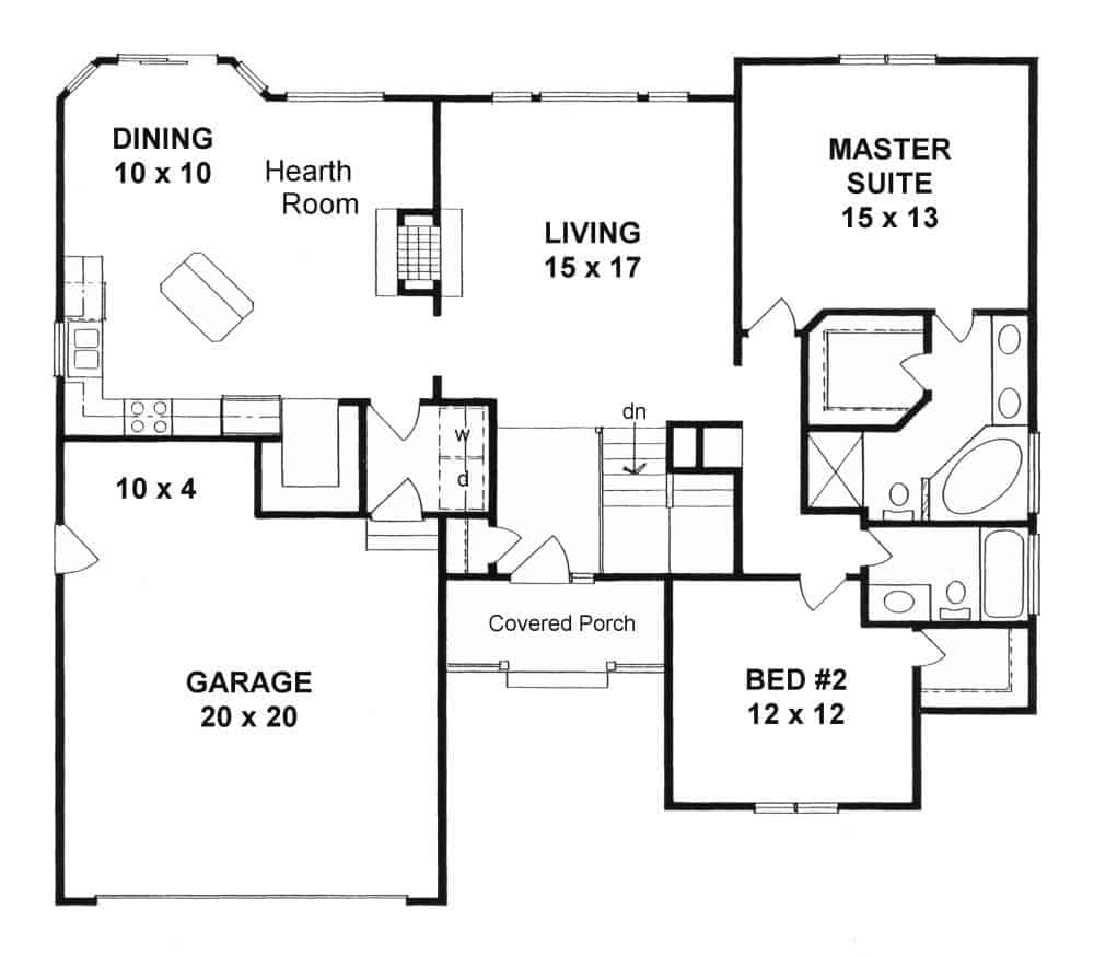 Ranch Floor Plan - 2 Bedrms, 2 Baths - 1400 Sq Ft - Plan #103-1137