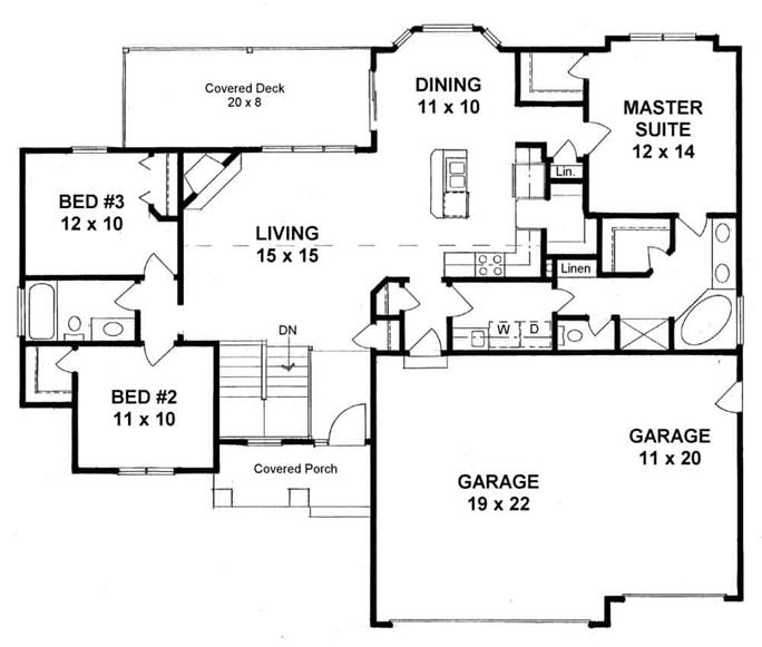 Ranch Style House - 3 Bedrms, 2 Baths - 1460 Sq Ft - Plan #103-1142