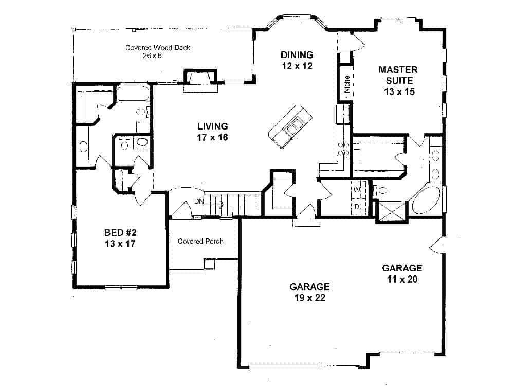 Ranch Style House - 2 Bedrms, 2 Baths - 1470 Sq Ft - Plan #103-1144