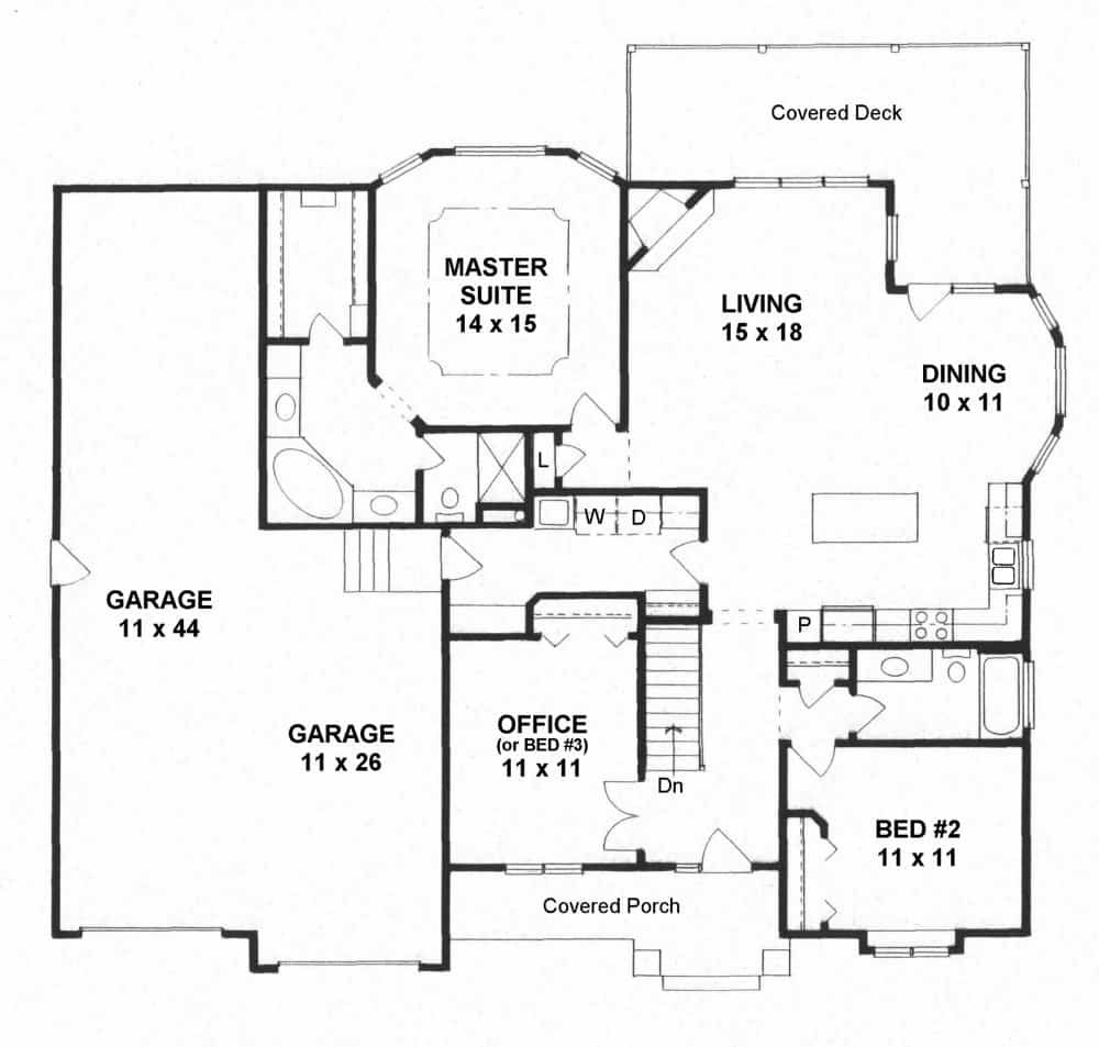 Craftsman Floor Plan - 3 Bedrms, 2 Baths - 1585 Sq Ft - Plan #103-1153