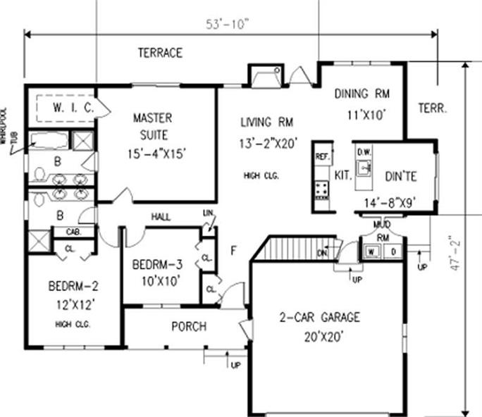 Country - Small Home with 3 Bdrms, 1470 Sq Ft | Floor Plan #105-1046