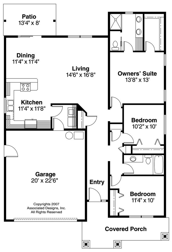 Country - Craftsman Home with 3 Bdrms, 1500 Sq Ft | Floor Plan #108-1107