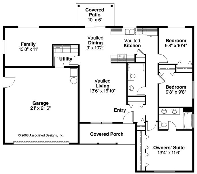 Ranch - Small Home with 3 Bedrms, 1434 Sq Ft | Plan #108-1526 | TPC