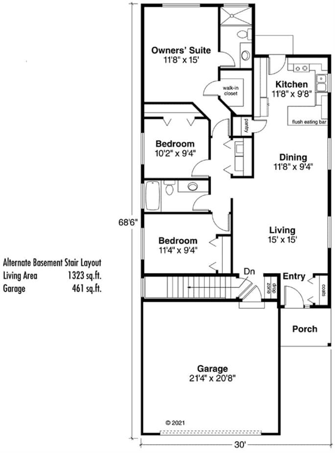 Country Ranch Home - 3 Bedrms, 2 Baths - 1696 Sq Ft - Plan #108-1611