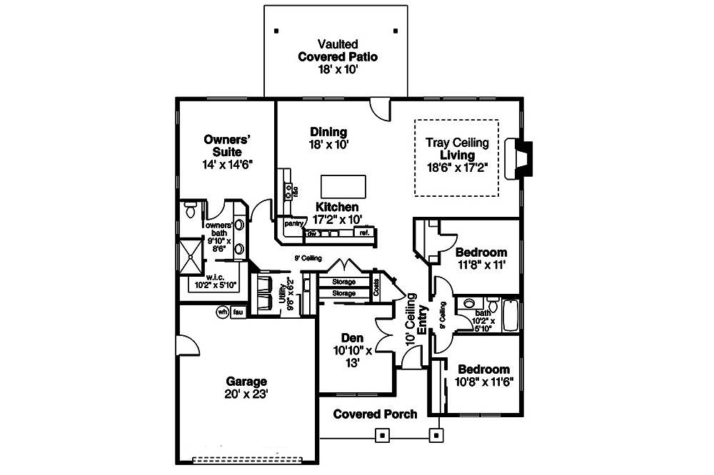 3 Bedrm, 2017 Sq Ft Ranch House Plan #108-1815