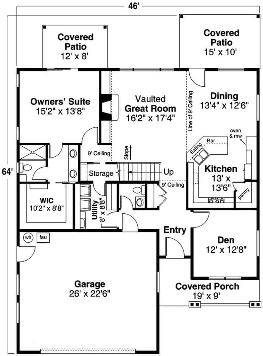 Country Floor Plan - 3–4 Bedrms, 2.5 Baths - 2431 Sq Ft - Plan #108-1978