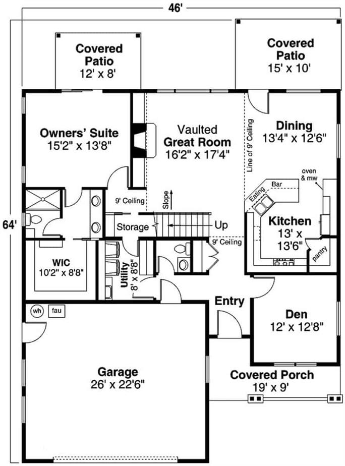 Country Floor Plan - 3–4 Bedrms, 2.5 Baths - 2431 Sq Ft - Plan #108-1978