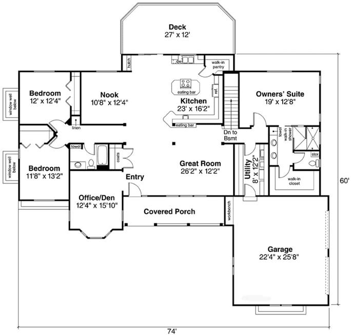 Ranch Home - 3 Bedrms, 2 Baths - 2396 Sq Ft - Plan #108-1996