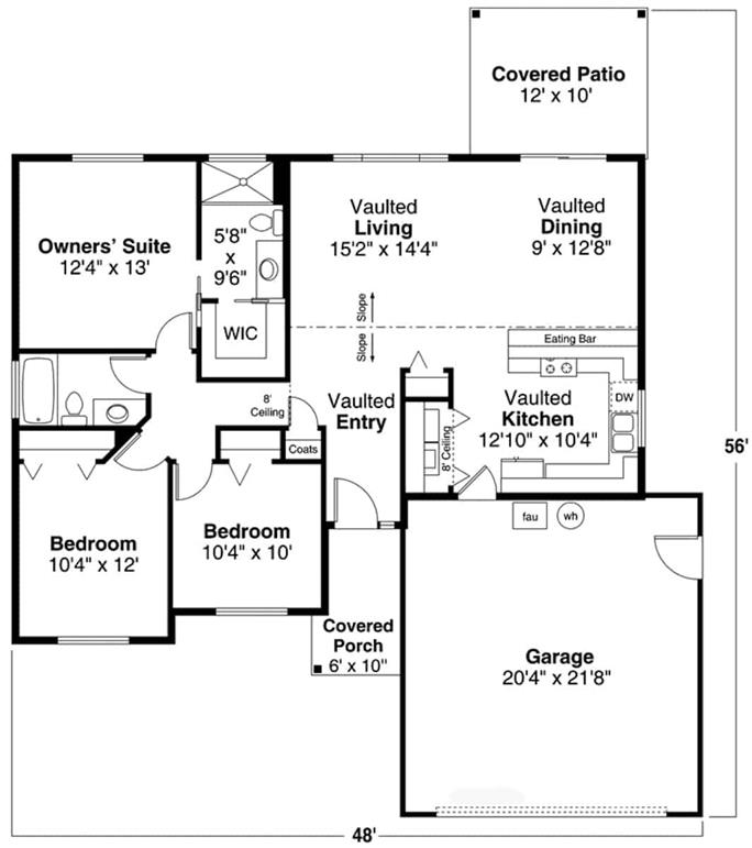 Country Ranch Home - 3 Bedrms, 2 Baths - 1266 Sq Ft - Plan #108-2005