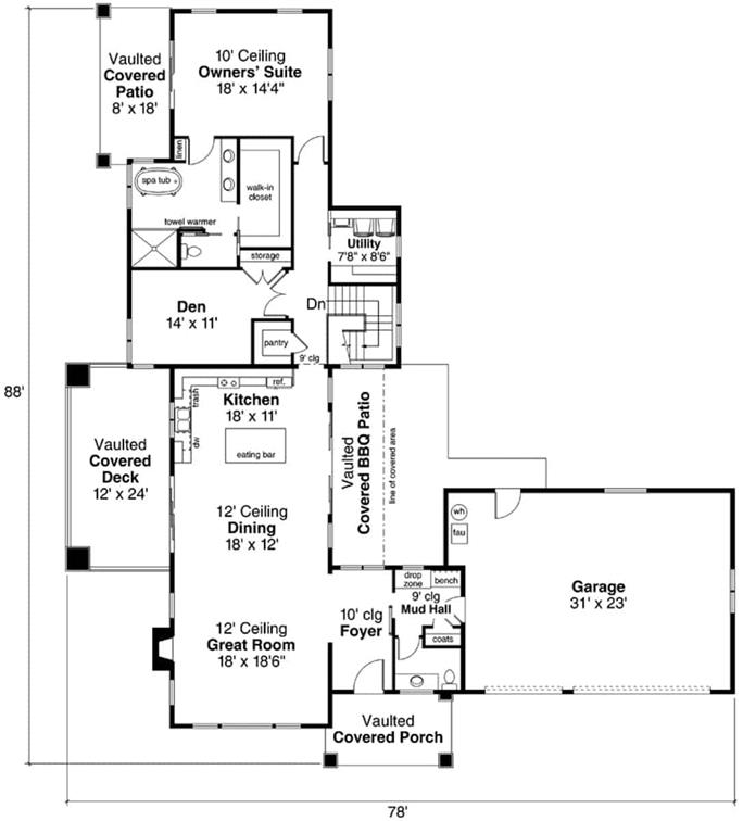 Contemporary Home - 3-4 Bedrm, 2.5 Bath, 2919 Sq Ft - Plan #108-2015