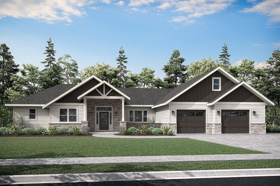 Modern Craftsman Ranch Plan - 3 Bed, 2 Bath, 2548 Sq Ft - #108-2091